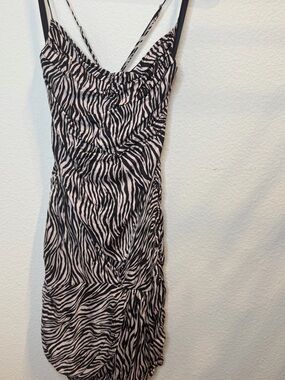 For Love & Lemons Black and Pale Pink Zebra-Asymmetrical Slip Dress